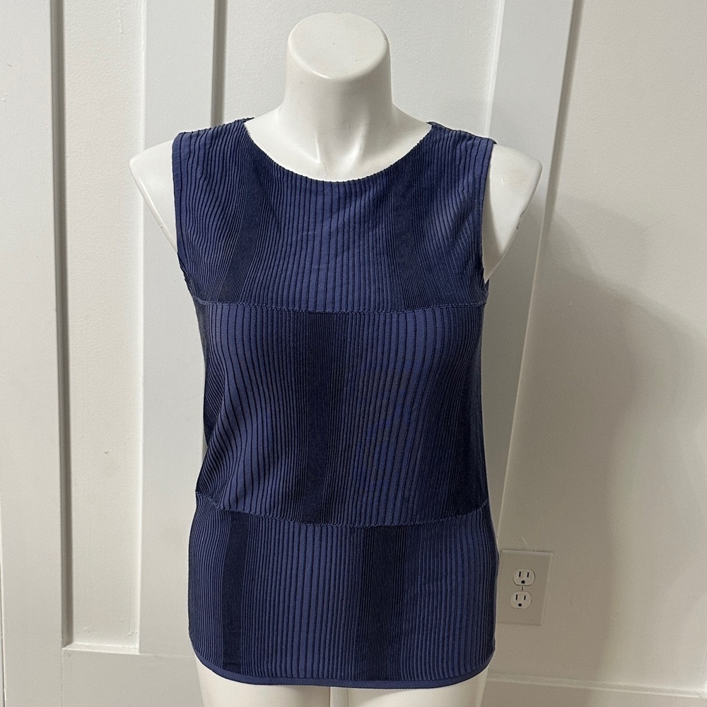 Lafayette 148 New York Navy Textured Tank Top Size M